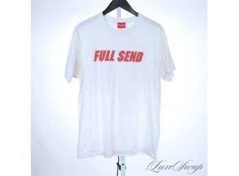 LOVE THE SKATEBOARD VIBES! Y2K 2000S MENS FULL SEND WHITE BARBED WIRE SPELLOUT LOGO TEE SHIRT L