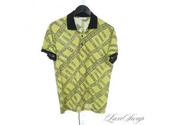 SIGNATURE ALL DAY! MENS VERSACE COLLECTION CHARTREUSE ACID GREEN ALLOVER GREEK KEY POLO SHIRT S