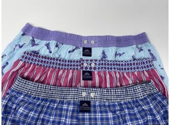 #12 BRAND NEW WITH TAGS MADE IN ITALY LOT OF 3 MCALSON TARTAN, LADY, & MULTISTRIPE BOXER SHORTS SIZE XL