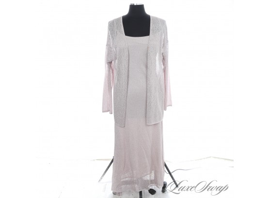 $3000 SALVATORE FERRAGAMO MADE IN ITALY PALE MAUVE GLITTER INFUSED OPEN KNIT 2 PIECE GOWN AND COVER M