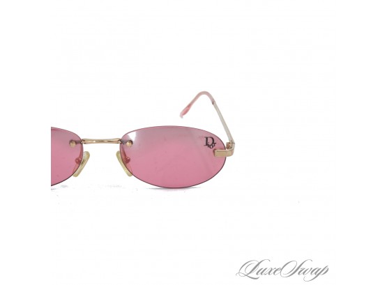 OH BABY! VINTAGE Y2K PARIS AND BRITNEY ERA AUTHENTIC CHRISTIAN DIOR PINK TINTED LENS RIMLESS SUNGLASSES