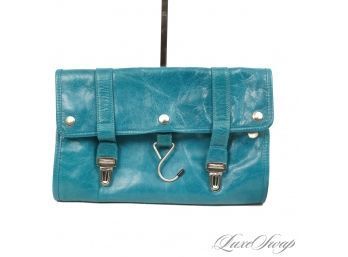 MODERN AND AWESOME COLOR ANONYMOUS TURQUOISE LEATHER LARGE SIZE TRAVEL ACCESSORY CLUTCH BAG