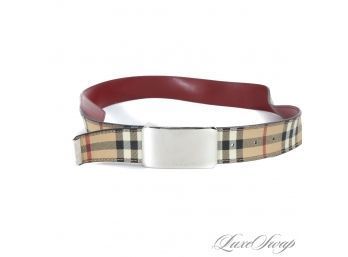 THE ONE EVERYONE WANTS! LIKE NEW AUTHENTIC BURBERRY RECENT MADE IN ITALY ADJUSTABLE LENGTH PINK TARTAN BELT