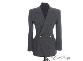 FANTASTIC CONDITION ESCADA CHARCOAL GREY WINTER WEIGHT DOUBLE BREASTED JACKET W/ GOLD BUTTONS 38