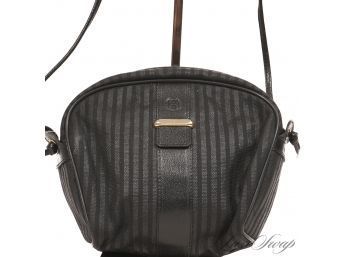 THE STAR OF THE SHOW! EXCEPTIONAL CONDITION VINTAGE FENDI MADE IN ITALY GREY/BLACK PEQUIN STRIPE CROSSBODY BAG