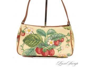 NEAR MINT AND HIGHLY COLLECTIBLE ISABELLE FIORE YELLOW SEQUIN AND BEAD EMBROIDERED BAG WITH STRAWBERRIES