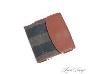 AWESOME AND AUTHENTIC VINTAGE FENDI MADE IN ITALY PEQUIN STRIPE FABRIC AND LEATHER DOUBLE SIDED WOMENS WALLET