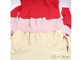 LOT OF 3 ICONIC RALPH LAUREN SOLID YELLOW, PINK, AND GAP RED WOMENS TURTLENECK SWEATERS W/CREST LOGO M