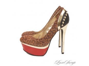 HAVE YOUR MAN ON NOTICE : SKY HIGH PAPRIKA CHEETAH PRINT SUEDE GOLD STUDDED RED PLATFORM SHOES