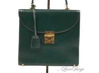 EXCEPTIONAL AND VERY EXPENSIVE MARK CROSS MONEY GREEN GRAINED LEATHER ELEGANT LARGE LUNCHEON BAG