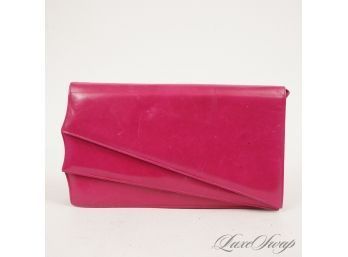 FANTASTIC CONDITION AND WHAT A COLOR! VINTAGE CHARLES JOURDAN MADE IN FRANCE HOT PINK LEATHER TRIPLE FLAP BAG