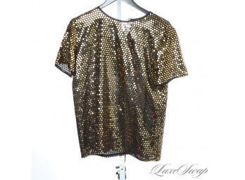 NEW YEARS READY! JAEGER MADE IN GREAT BRITAIN BLACK SHORT SLEEVE SHIRT WITH ALLOVER GOLD DISCO SEQUINS 36