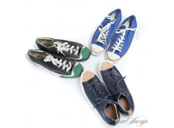 LOT OF 3 MENS CONVERSE ALL STAR LOW TOP SNEAKERS IN NAVY AND WHITE LEATHER AND GREY SUEDE  10/ 11