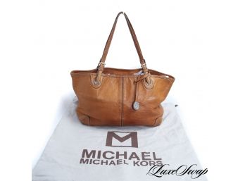 AUTHENTIC MICHAEL KORS TUMBLED WHISKEY LEATHER CANVAS LINED TOTE BAG