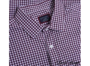 Untuckit Relaxed Fit Pink Cranberry Gingham Plaid Stretch Microfiber Shirt L