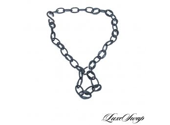 ABSOLUTELY KILLER BRUTALIST VINTAGE BLACKENED METAL TOOLED LINK NECKLACE WITH CHAINLINK CLASP