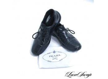 AUTHENTIC PRADA SPORT MENS BLACK LEATHER TOGGLE STRING SHOES 8.5