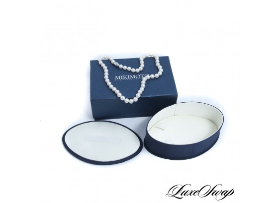 BIG BUCKS : LIKE NEW IN BOX MIKIMOTO BLUE LAGOON STRING OF PEARLS WITH 18K WHITE GOLD CLASP