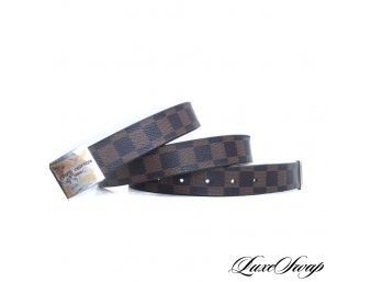 IN THE STYLE OF LV BROWN DAMIER LOGO BUCKLE BELT