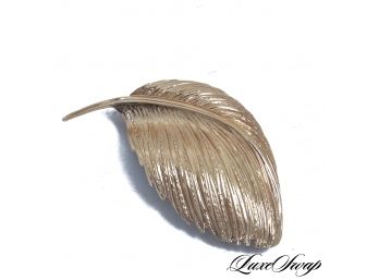 A VERY RARE VINTAGE SIGNED 1962 CHRISTIAN DIOR BY HENKEL & GROSSE GERMANY ORNATE GOLD FEATHER BROOCH