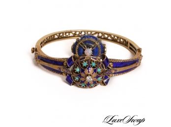 ONE 14K HALLMARKED YELLOW GOLD SET OF RING AND BRACELET, LAPIS INLAY WITH DIAMOND AND OPAL TOWERS