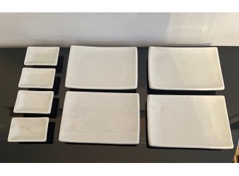Set Of 4 (8 Pieces) Crate & Barrel White Sushi Porcelain Plate Setting