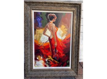 LISTED ART : ORIGINAL OIL ON CANVAS 130/450 CHRISTOF MONNIN 'FLAMENCO DANCER WITH VIOLIN: LARGE PAINTING