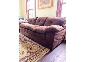 MANCAVE / CIGAR ROOM BROWN ULTRASUEDE 3 SEAT SOFA  COUCH ** EASY FIRST FLOOR REMOVAL LOCATED BY FRONT DOOR**