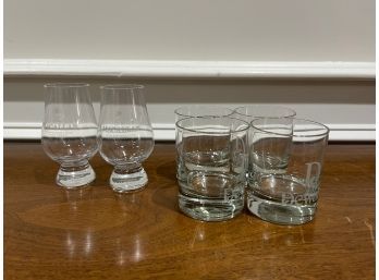 MANCAVE PERFECT : LARGE LOT OF 2 MACALLAN SNIFTERS & 4 DEWARS GLASSES