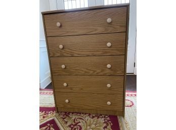 SOLID PINE COLOR LIGHT WOOD TONE 5 DRAWER CHEST OF DRAWERS ** EASY FIRST FLOOR REMOVAL LOCATED BY FRONT DOOR**