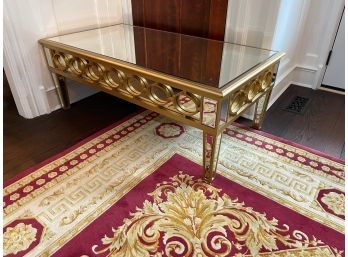 FANTASTIC CONDITION AND VERY MODERN GOLD ACCENTED MIRRORED COFFEE TABLE