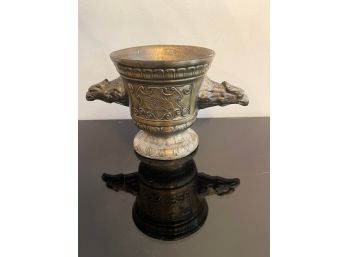 Heavyweight Antique Brass Eagles Head Ornate Metal Mug Or Vase