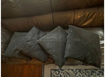 Set Of 4 Black Suede Leather Down Filled Throw Pillows - Cushions Are Removable