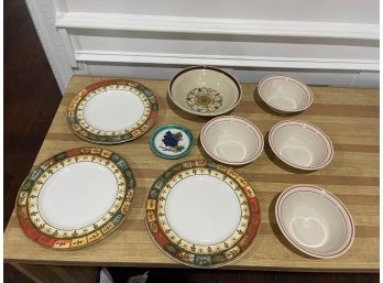 COTTAGE CHIC! LARGE LOT OF 4 BOWLS, 3 FLORAL PLATES, & MORE - INTERNATIONAL STONEWARE, HAND MADE IN ITALY