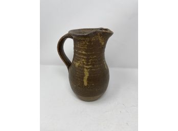 QUALITY! HAND MADE HEAVY 8 BROWN CERAMIC STONEWARE ARTIST SIGNED YYY PITCHER JUG