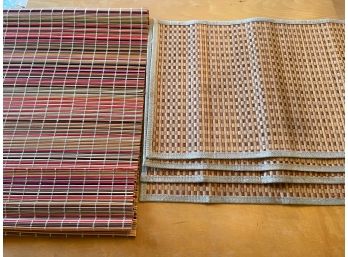 LOT OF MISSONI-ESQUE ROLLING TABLE RUNNER & 4 TWEED STRAW GRAY BORDERED PLACEMATS