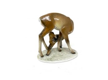 VERY RARE ROSENTHAL GERMANY KUNSTABTEILUNG R. REMPEL NUMBER 1638 DOE DEER AND FAWN STATUETTE FIGURINE