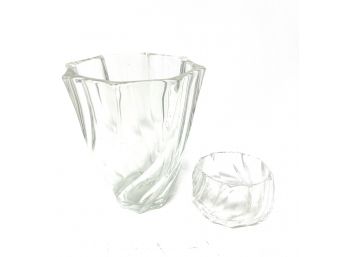 SWIRLY!! FANTASTIC LOT OF MADE IN FRANCE SPIRAL GLASS VASE & SMALLER VOTIVE VASE