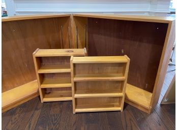 LOT OF 4 QUALITY SOLID LIGHT COLOR WOODEN SHELVES AND BOOKSHELVES