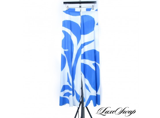 NWT $398 ALICE AND OLIVIA MADE IN USA WHITE ROYAL BLUE SWISH PALAZZO PANTS