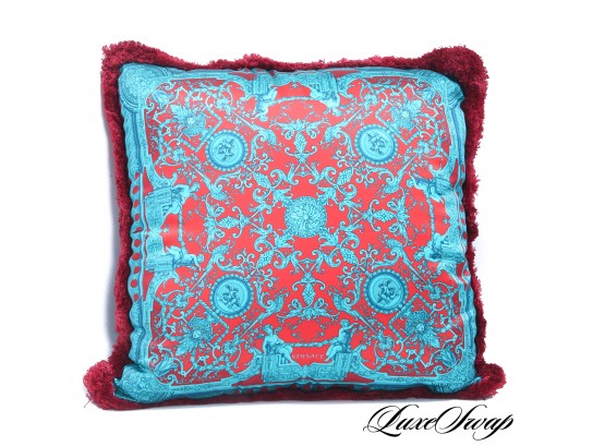 NIB AUTHENTIC  $450 VERSACE MADE IN ITALY 100% SILK RUBY TEAL BAROCCO THROW PILLOW