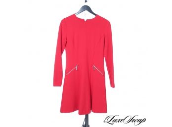 HOLIDAY PARTY READY! MICHAEL KORS CHERRY RED STRETCH LONGSLEEVE COCKTAIL DRESS