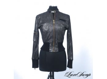 CUTE! RECENT LNWOT MEMBERS ONLY GOLD WASHED BLACK MADE IN USA LAMBSKIN LEATHER MOTORCYCLE JACKET