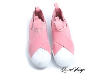 ADIDAS PINK AND WHITE MESH SUPERSTAR CROSSOVER SLIP ON SNEAKERS 8.5