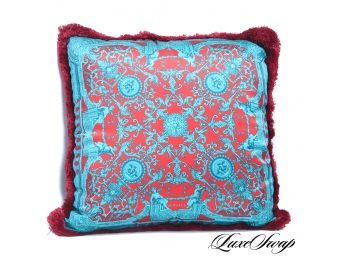 NIB AUTHENTIC  $450 VERSACE MADE IN ITALY 100% SILK RUBY TEAL BAROCCO THROW PILLOW