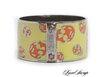 PERFECT FOR HALLOWEEN! AUTHENTIC ALEXANDER MCQUEEN CHARTREUSE ENAMEL CUFF BRACELET WITH SKULLS