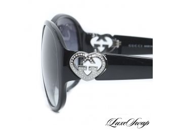 AUTHENTIC AWESOME RECENT GUCCI MADE IN ITALY GG 3530F/S BLACK SWAROVSKI CRYSTAL HEART GG MONOGRAM SUNGLASSES