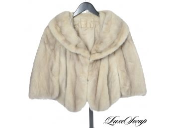 VINTAGE MICHELSONS IVORY WHITE GENUINE MINK FUR CAPELET COAT WITH POCKETS YALL!