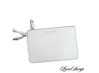 LIKE NEW AUTHENTIC KARL LAGERFELD PARIS WHITE LEATHER WRISTLET CLUTCH BAG