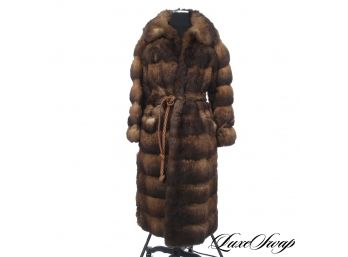 HOLD UP WAIT A MINUTE - INSANE VINTAGE CHRISTIE BROTHERS BROWN LONG SHEARLING FUR COAT WITH LEATHER BELT